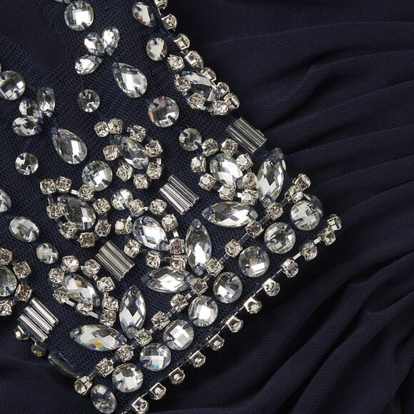 Mac Duggal Long Sleeve Navy Blue Leg Slit Gown Size 12 NWT - Picture 5 of 10